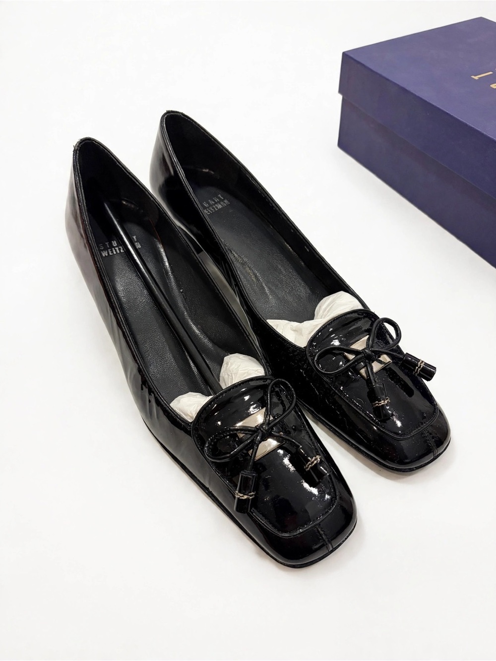 Stuart Weitzman Black Patent Leather Bow Loafers - Picture 4 of 5